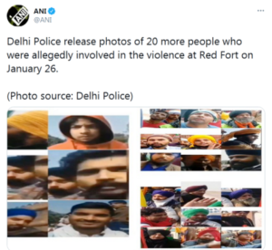 लाल किले में हिंसा के मामले में और 20 लोगों की तस्वीरें जारी की दिल्ली पुलिस ने 